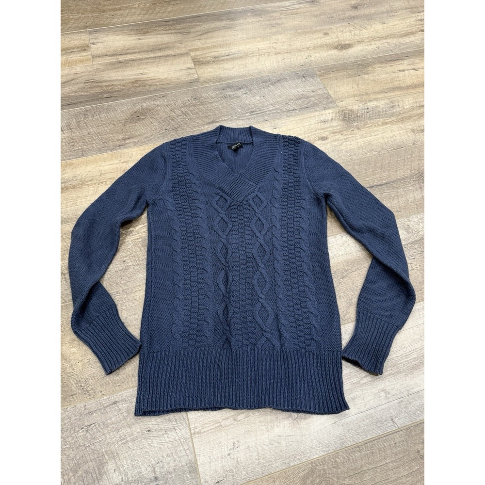 Guess Sweater Womens Small Blue Cable Knit Chunky V‎ Neck Comfort